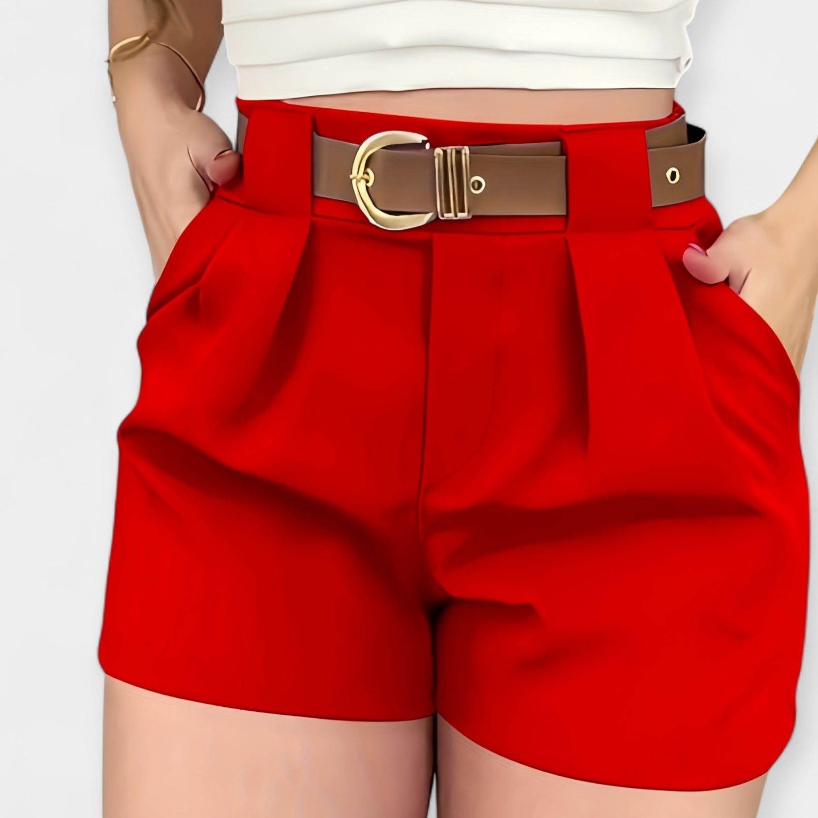 Hochtaillierte Falten-Shorts