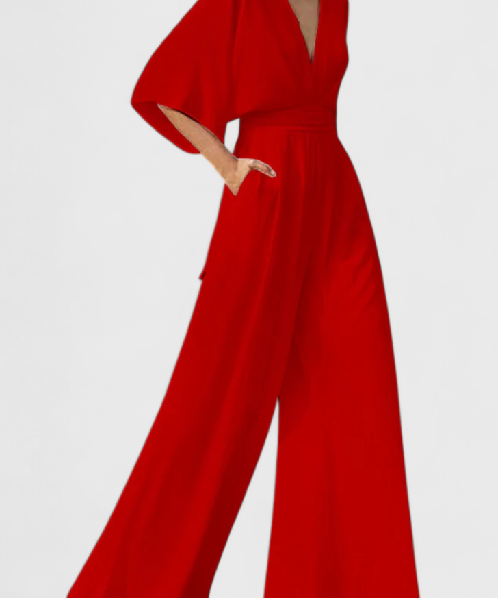 Isaura Eleganter Langer Jumpsuit mit Weitem Bein und V-Ausschnitt