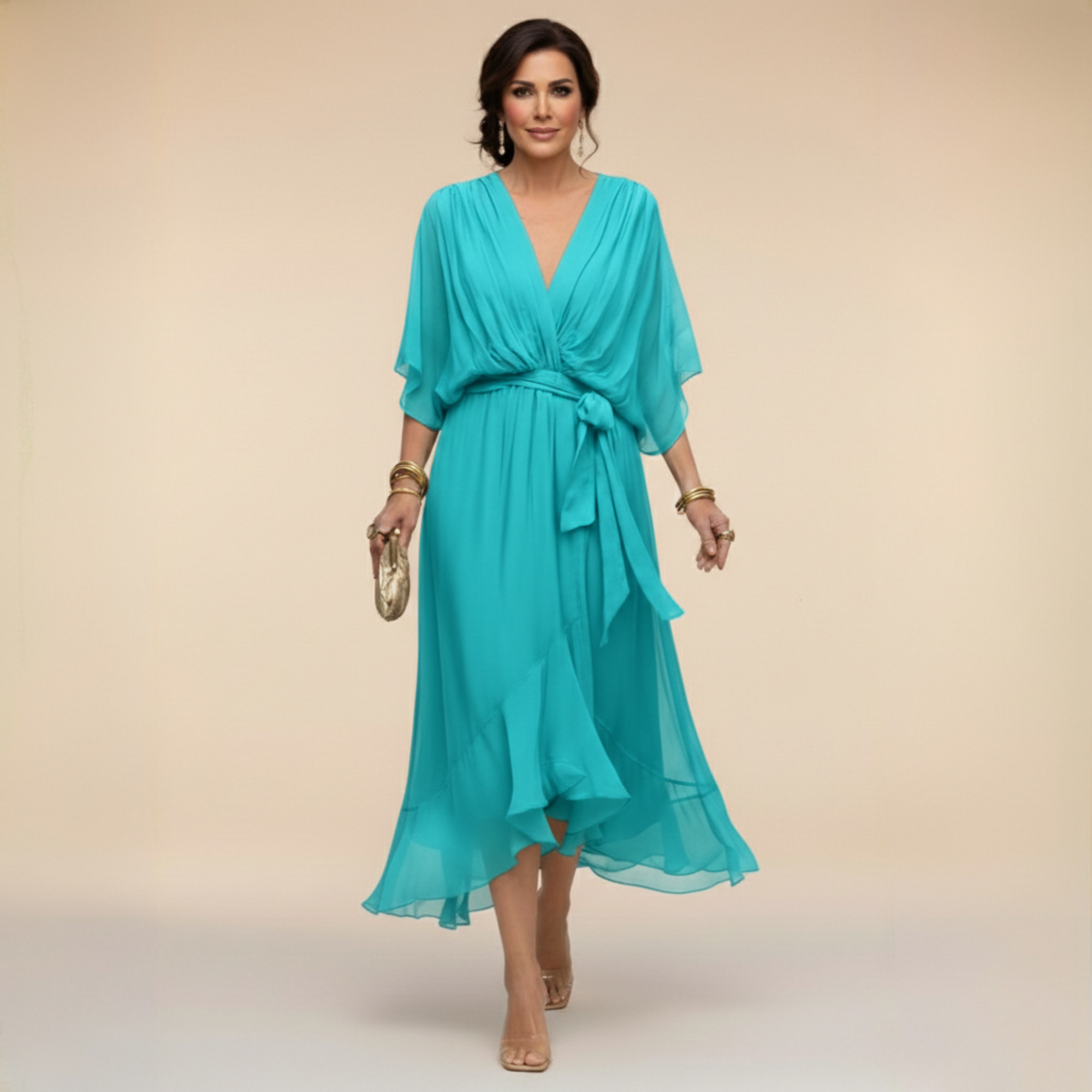 Monica | Chiffonkleid mit V-Ausschnitt