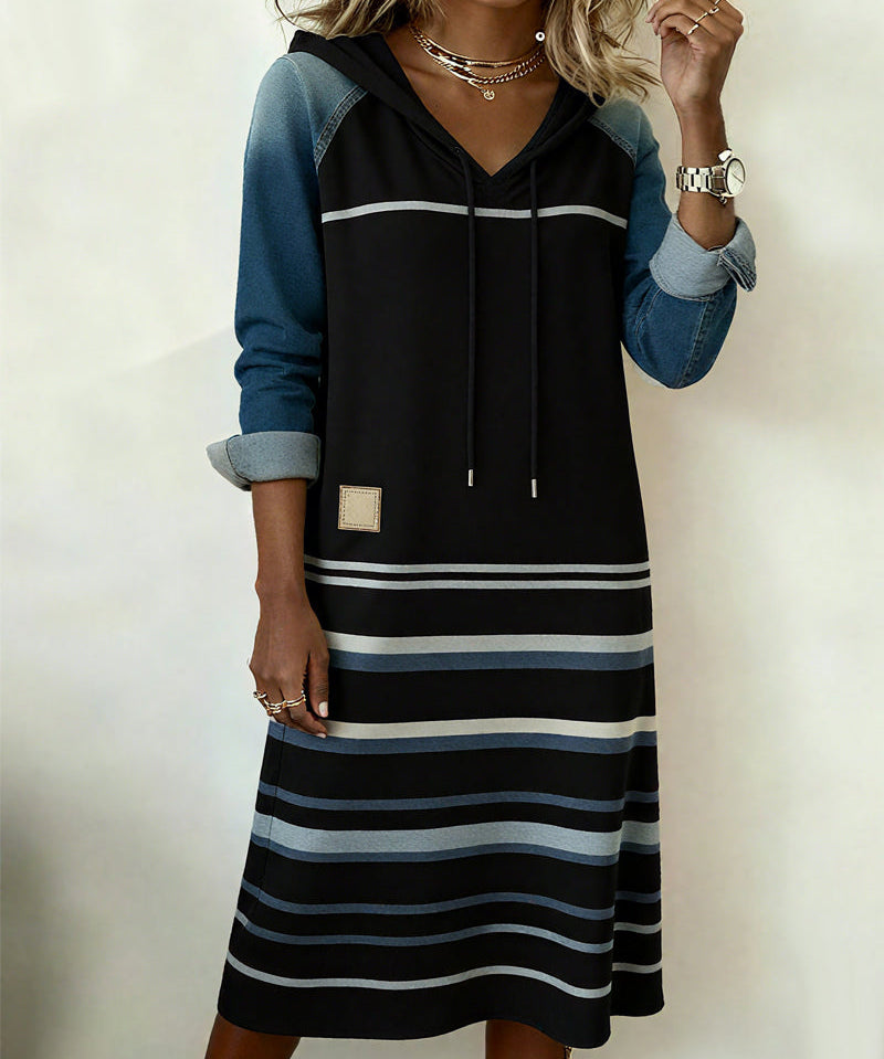 Camila | Gestreiftes Kapuzenkleid mit Farbmix