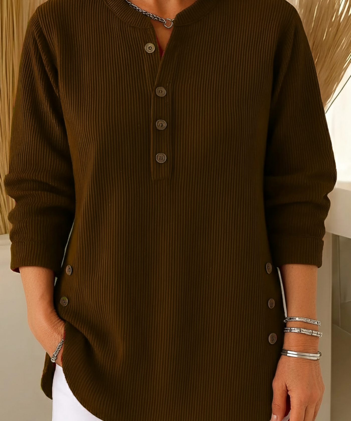 Elise Unifarbener Strickpullover mit langen Ärmeln