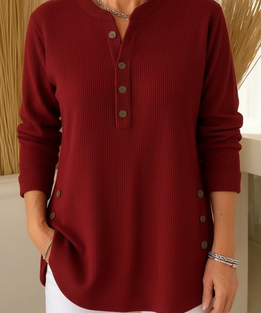 Elise Unifarbener Strickpullover mit langen Ärmeln