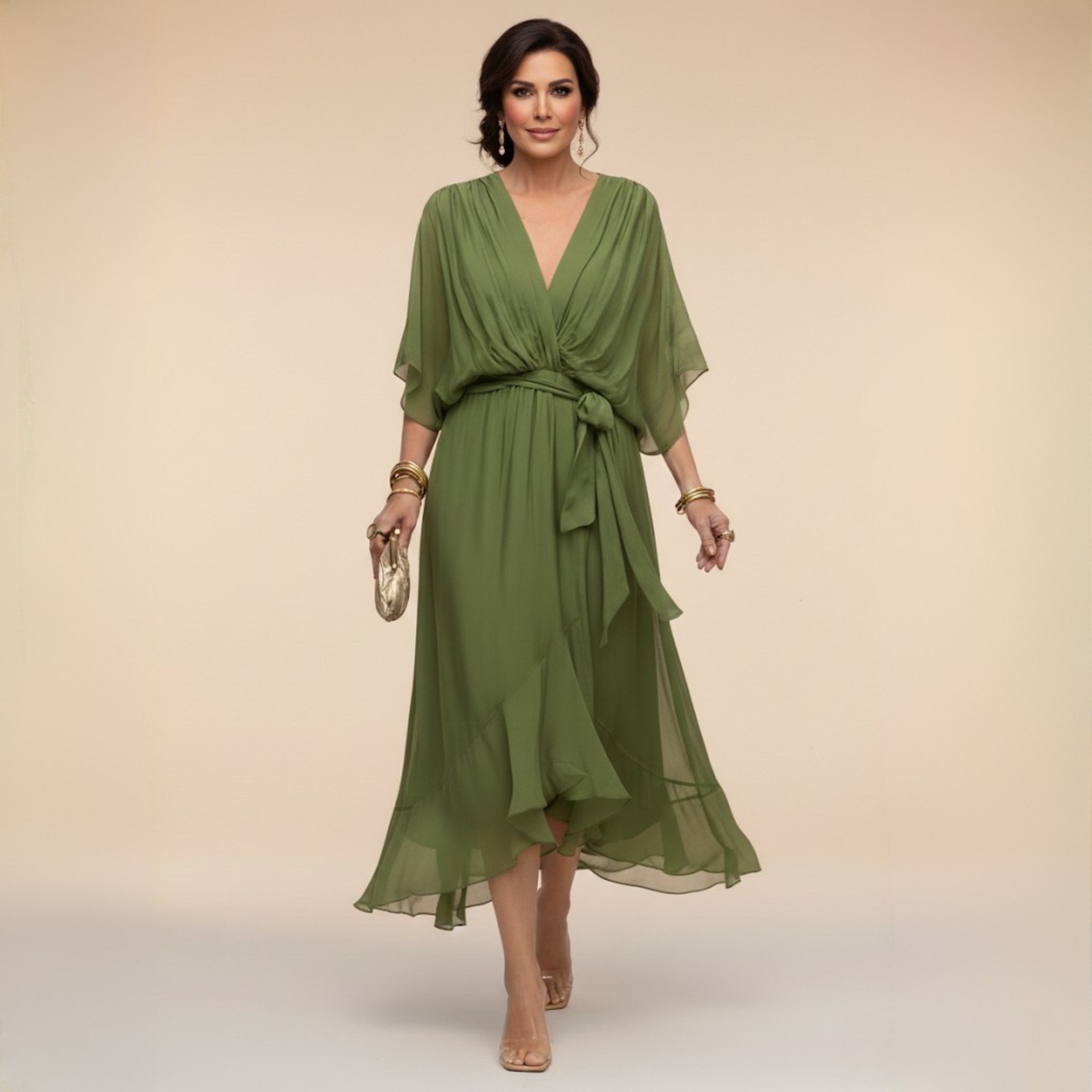 Monica | Chiffonkleid mit V-Ausschnitt