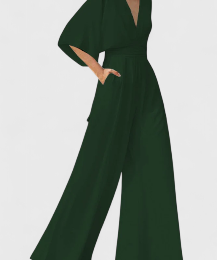 Isaura Eleganter Langer Jumpsuit mit Weitem Bein und V-Ausschnitt