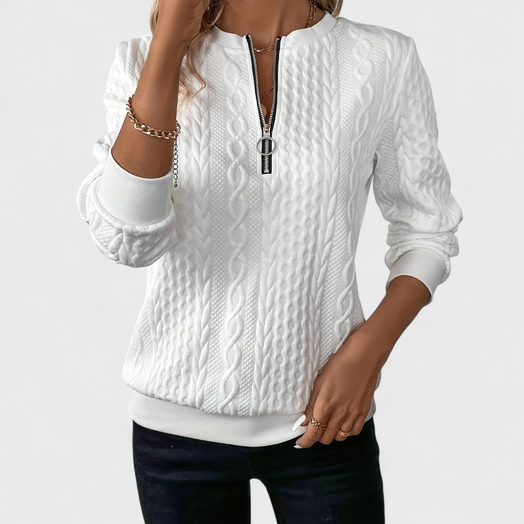 Minda - Damen Zip-Pullover mit Zopfmuster
