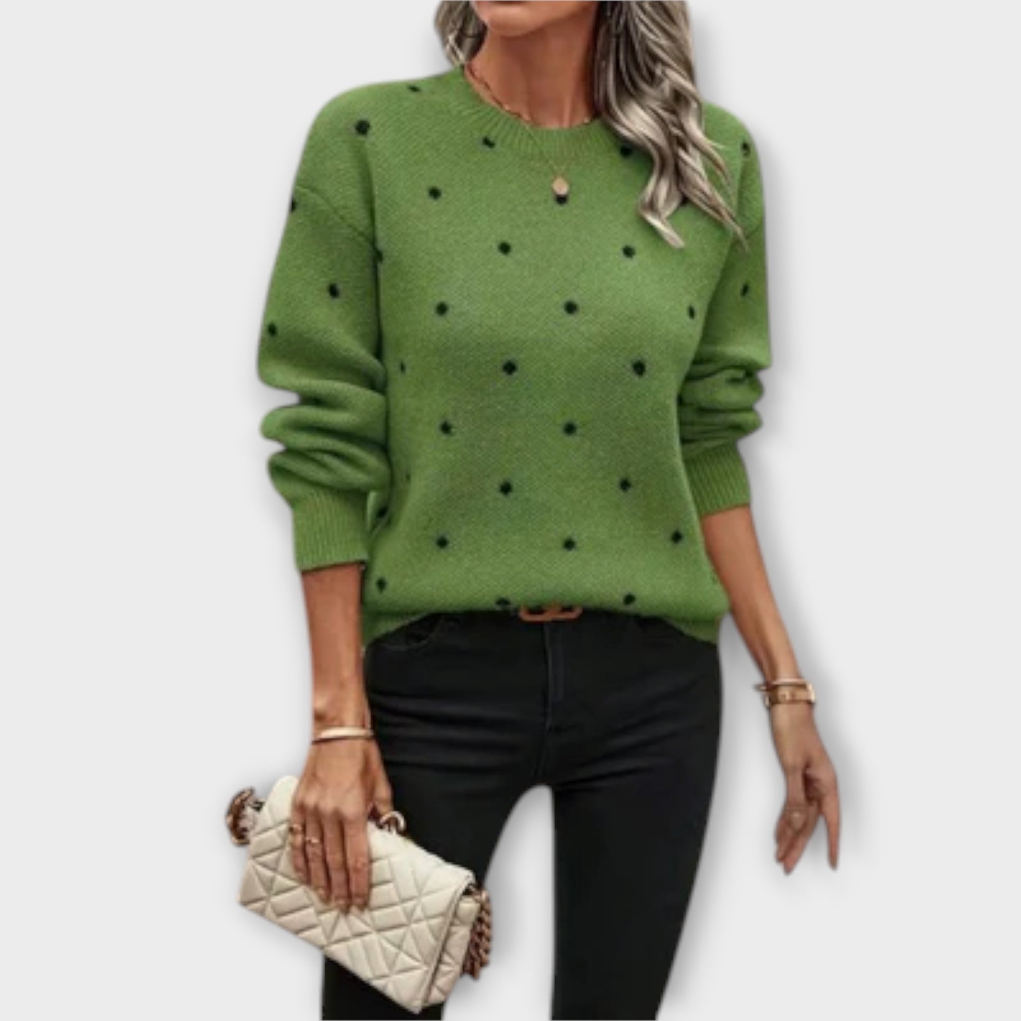 Ava – Lässiger Strickpullover mit langen Ärmeln und Polka-Dot-Muster