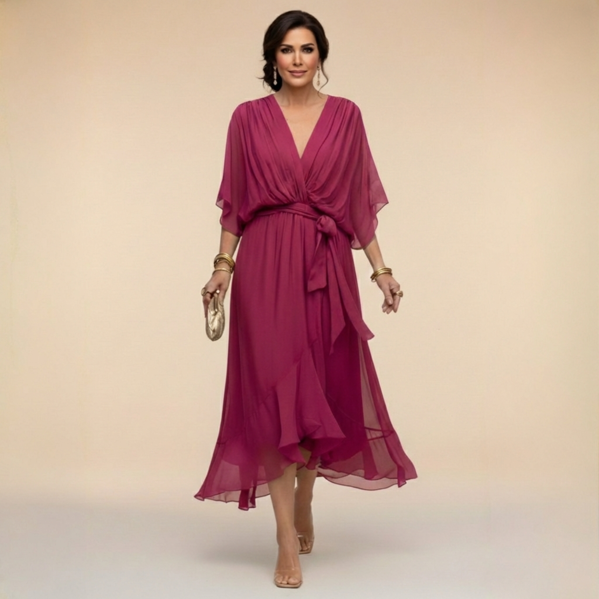 Monica | Chiffonkleid mit V-Ausschnitt