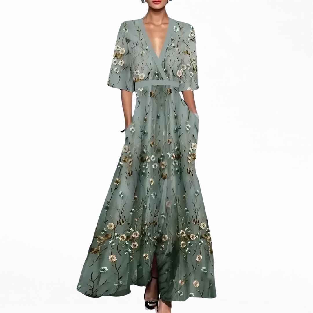 Valentina | Elegantes Maxi-Kleid mit tiefem V-Ausschnitt