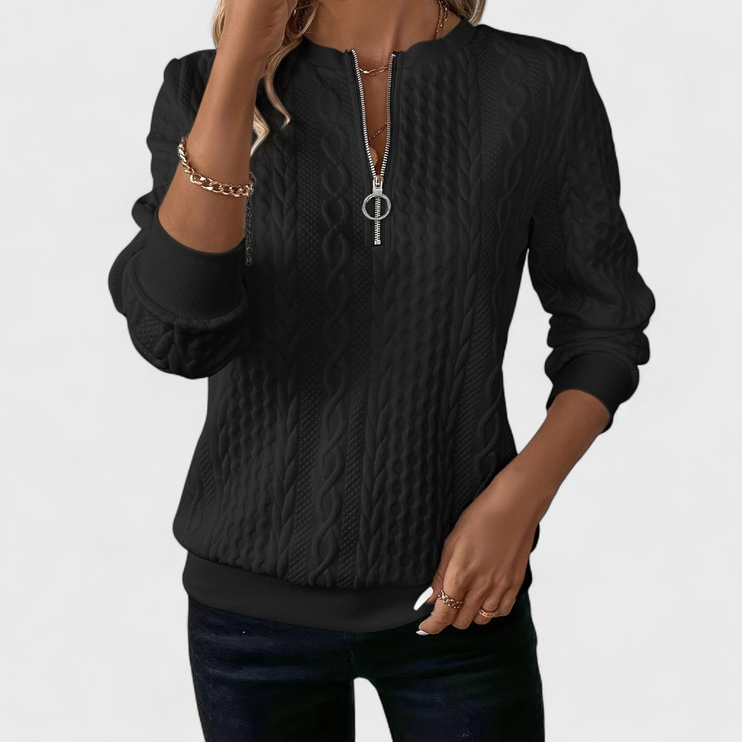 Minda - Damen Zip-Pullover mit Zopfmuster