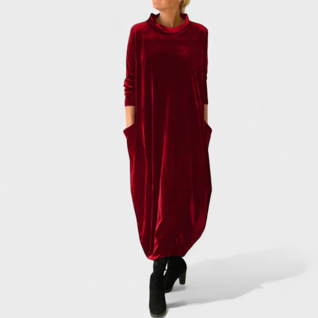 Zoe | Elegantes Samtkleid mit Taschen