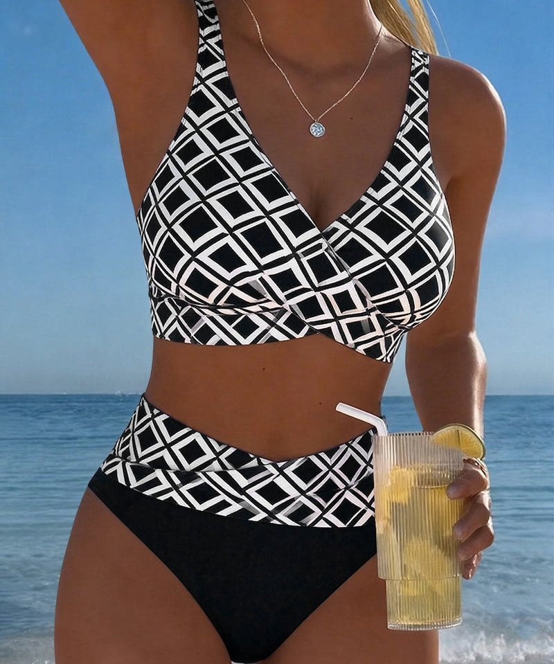 Sara - Zweiteiliger Bikini mit ausgeschnittenem und diamantmuster Top