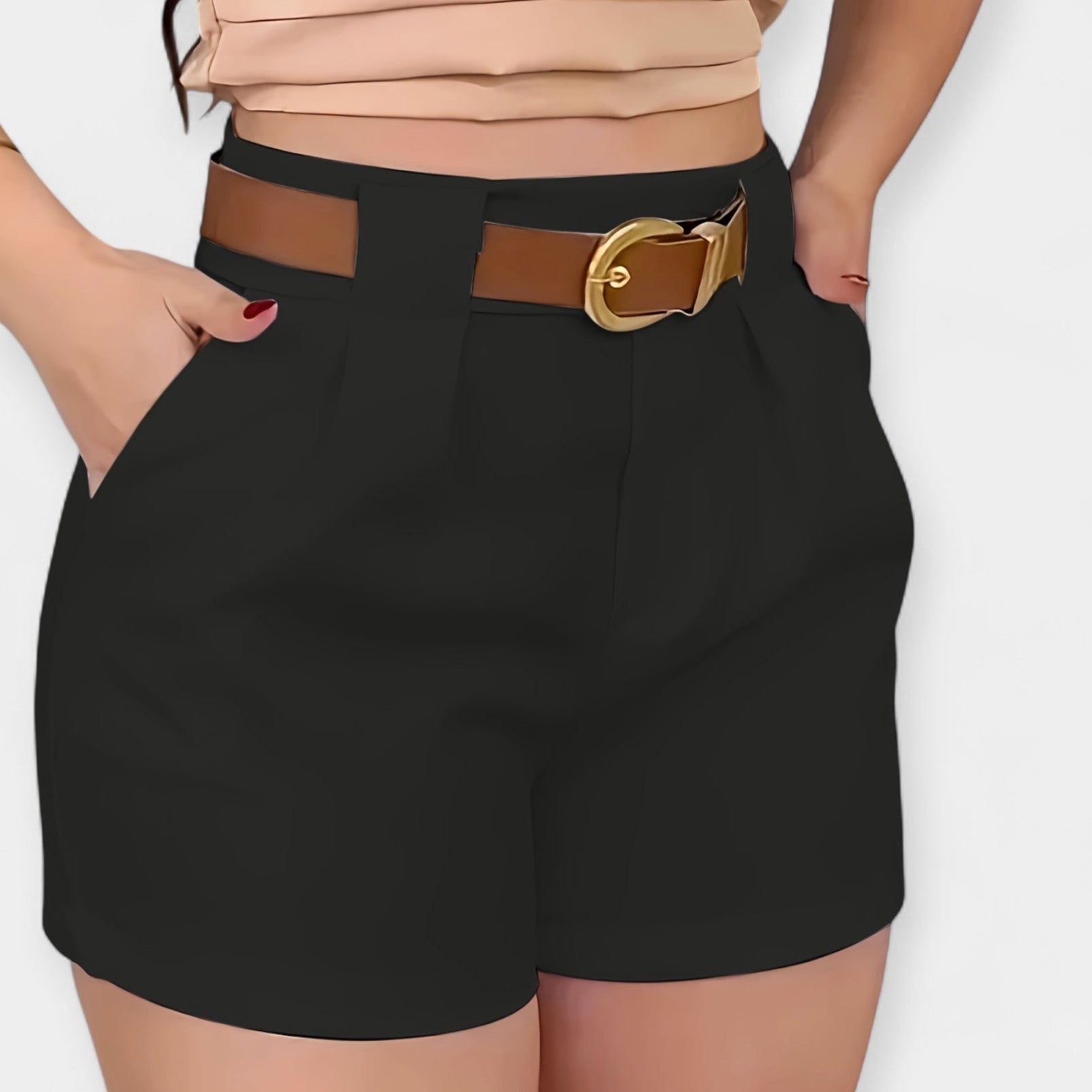 Hochtaillierte Falten-Shorts