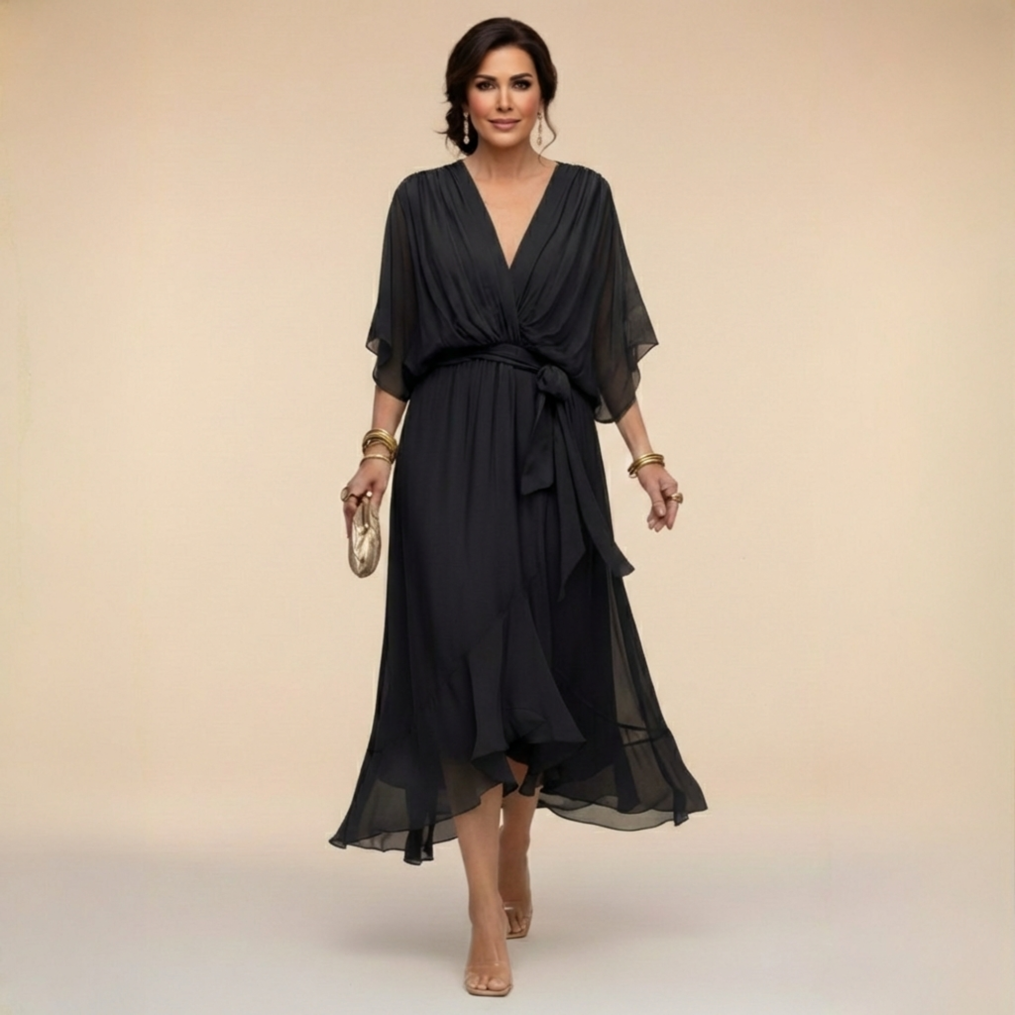 Monica | Chiffonkleid mit V-Ausschnitt