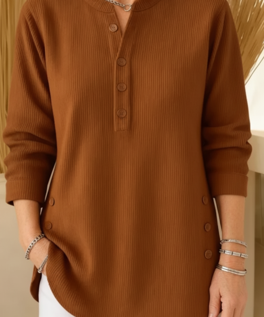 Elise Unifarbener Strickpullover mit langen Ärmeln