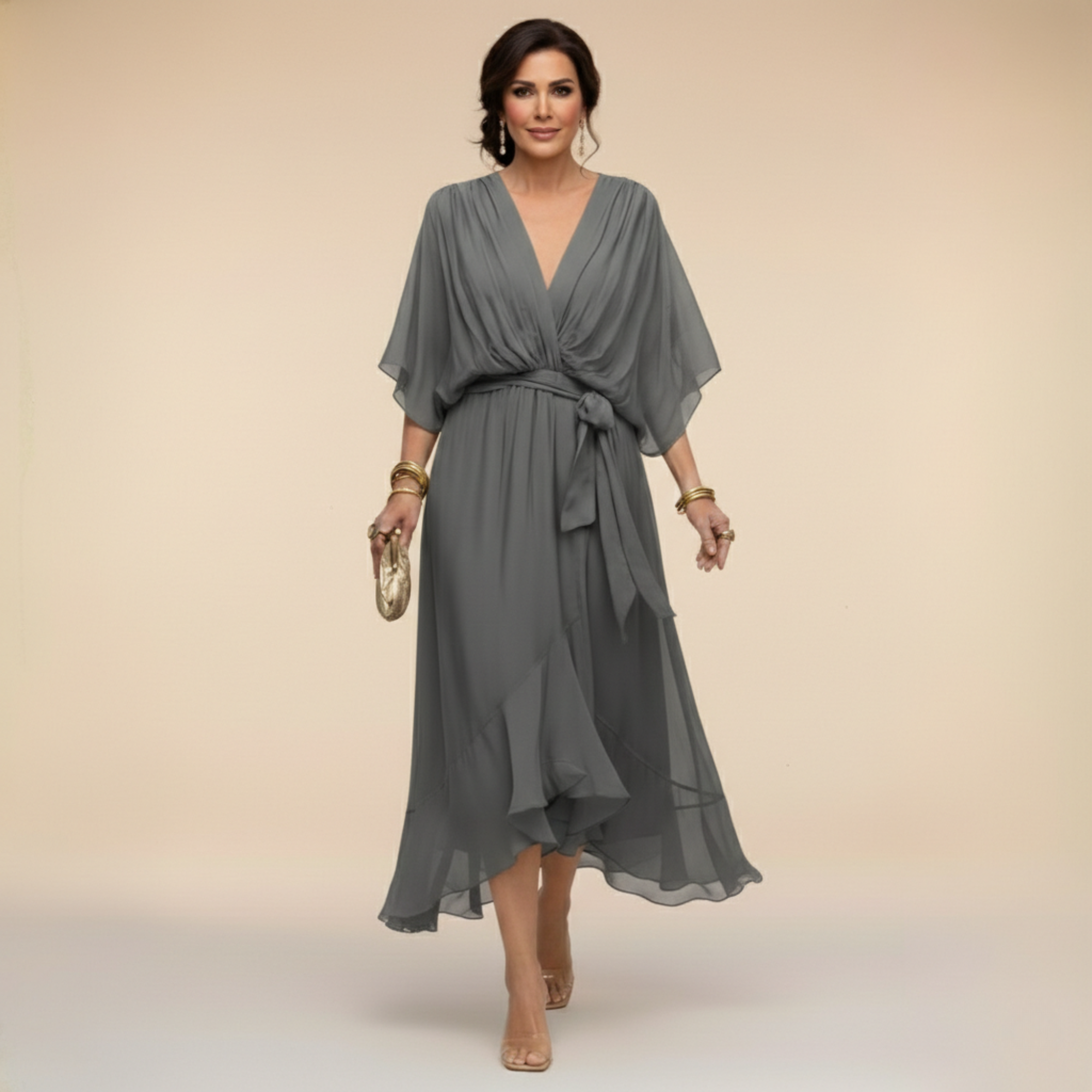 Monica | Chiffonkleid mit V-Ausschnitt