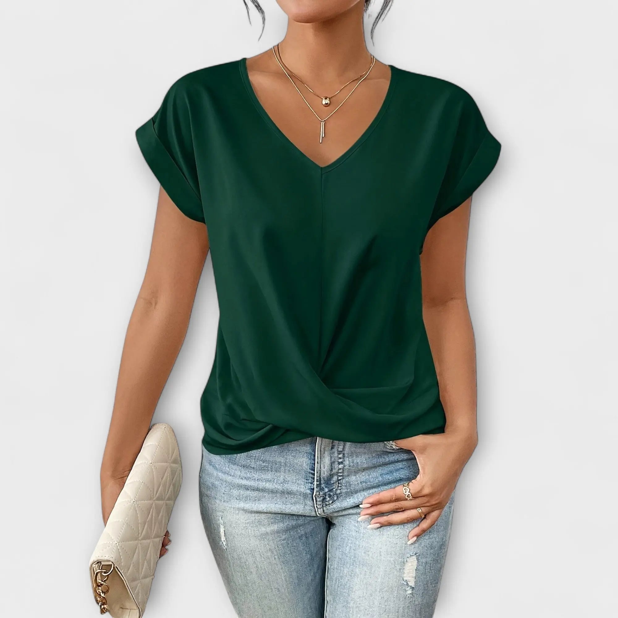 Elena | V-Ausschnitt Bluse mit Knopfdetails