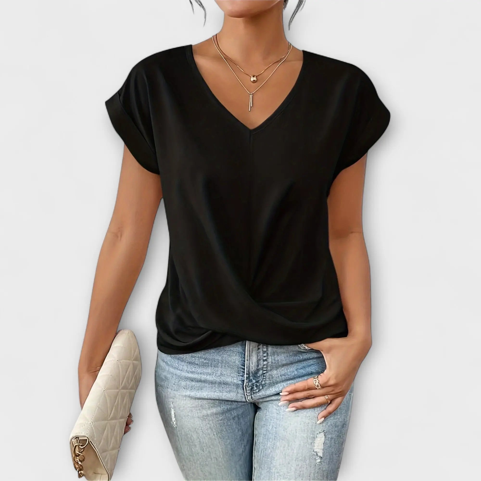 Elena | V-Ausschnitt Bluse mit Knopfdetails