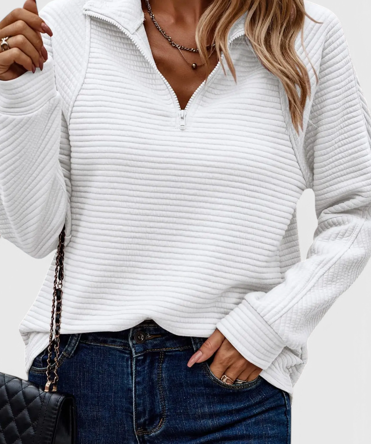Helene V-Ausschnitt Pullover mit Reißverschluss und langen Ärmeln