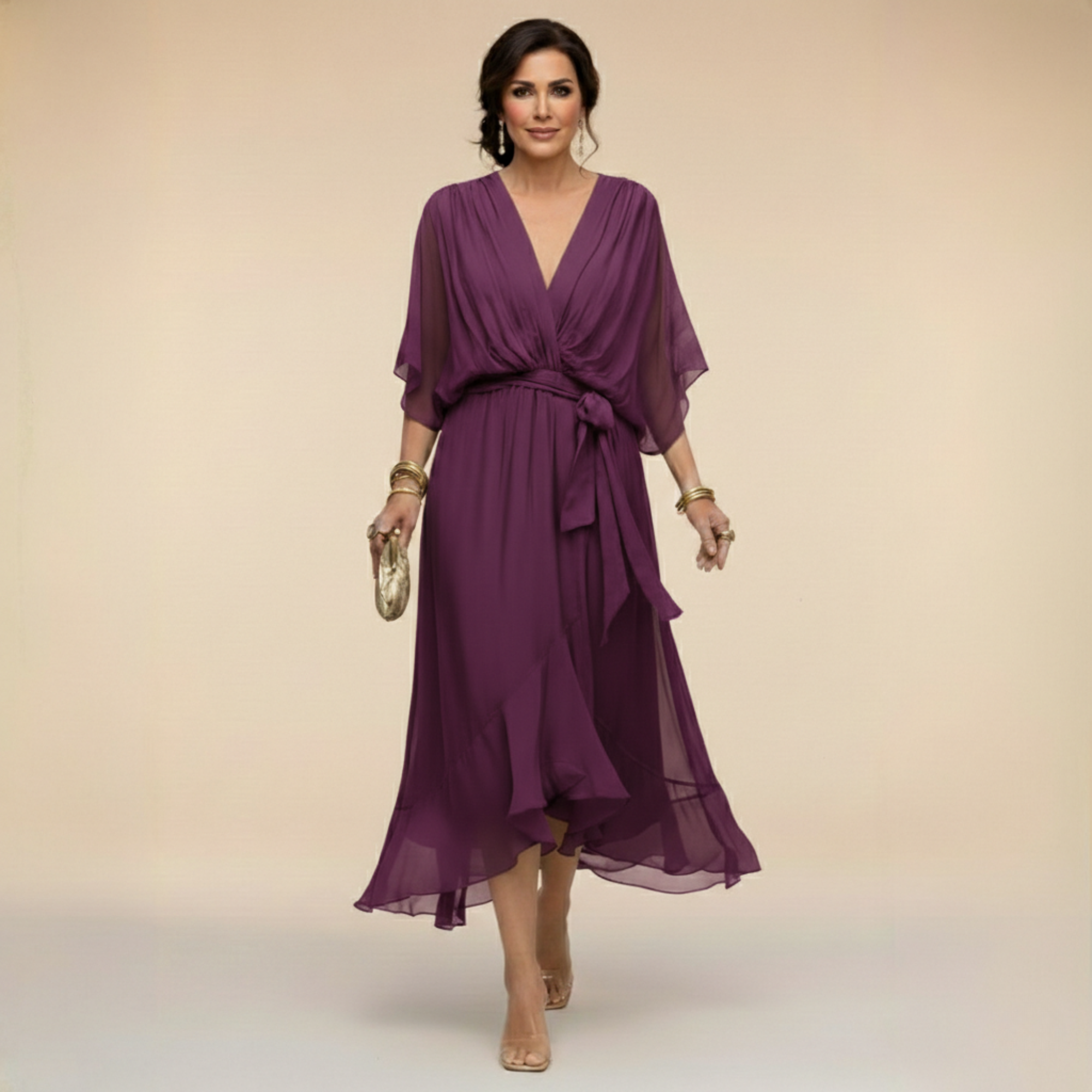 Monica | Chiffonkleid mit V-Ausschnitt