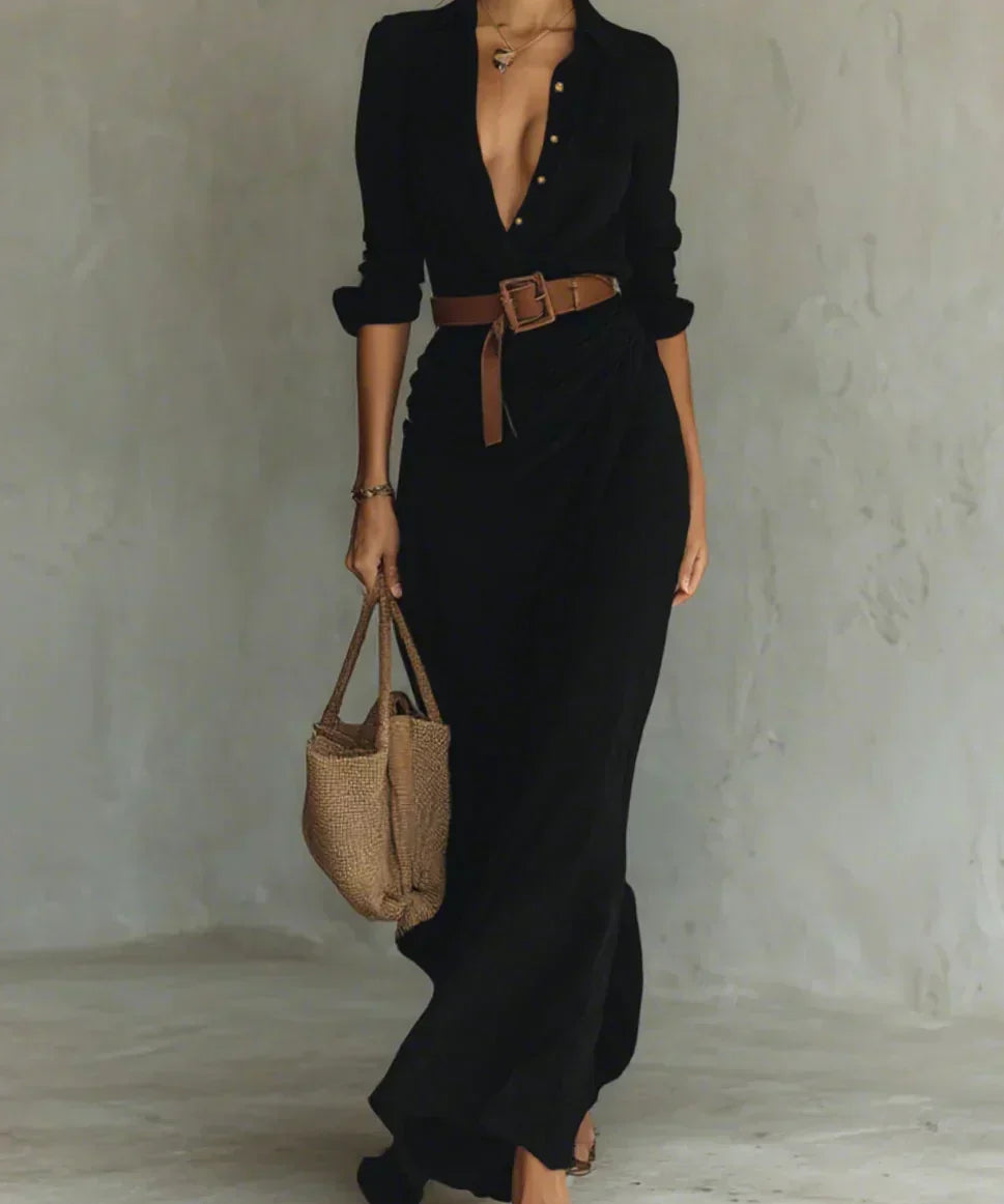 Carmen | Maxikleid mit Revers und Gürtel in der Taille