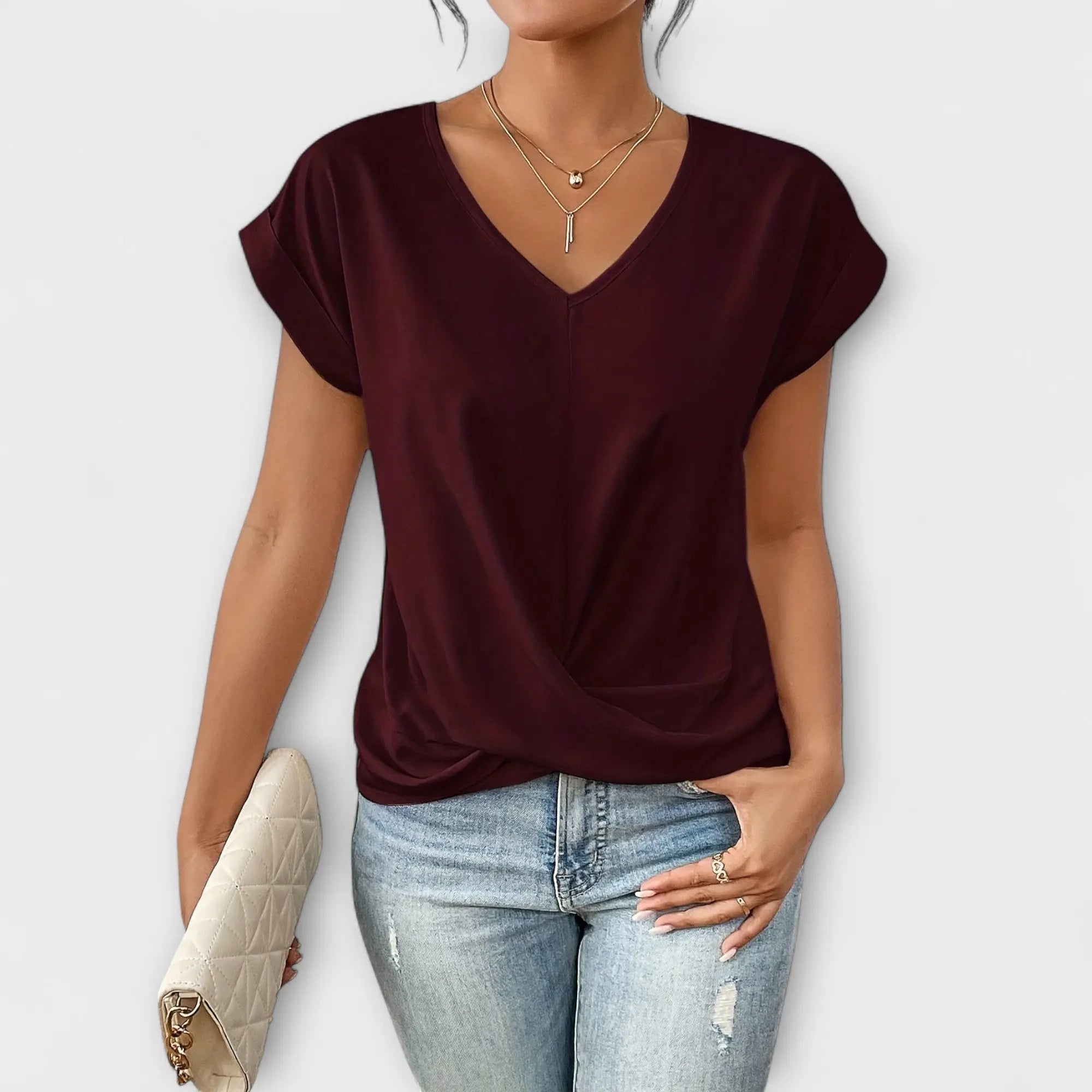 Elena | V-Ausschnitt Bluse mit Knopfdetails