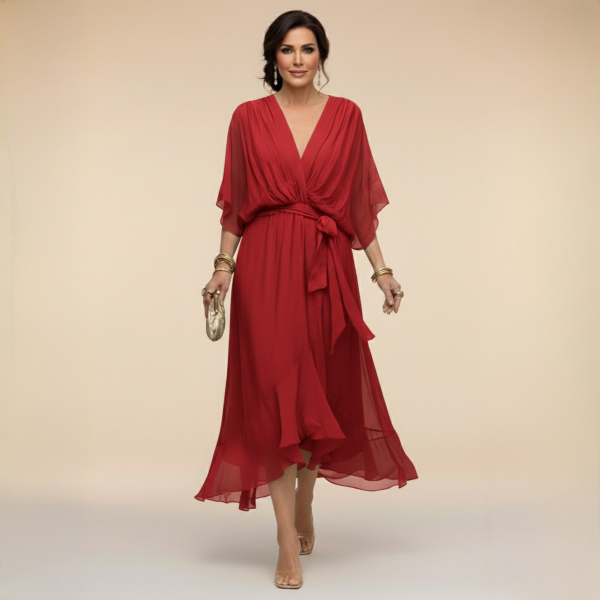 Monica | Chiffonkleid mit V-Ausschnitt