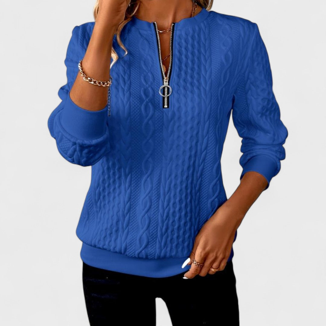 Minda - Damen Zip-Pullover mit Zopfmuster