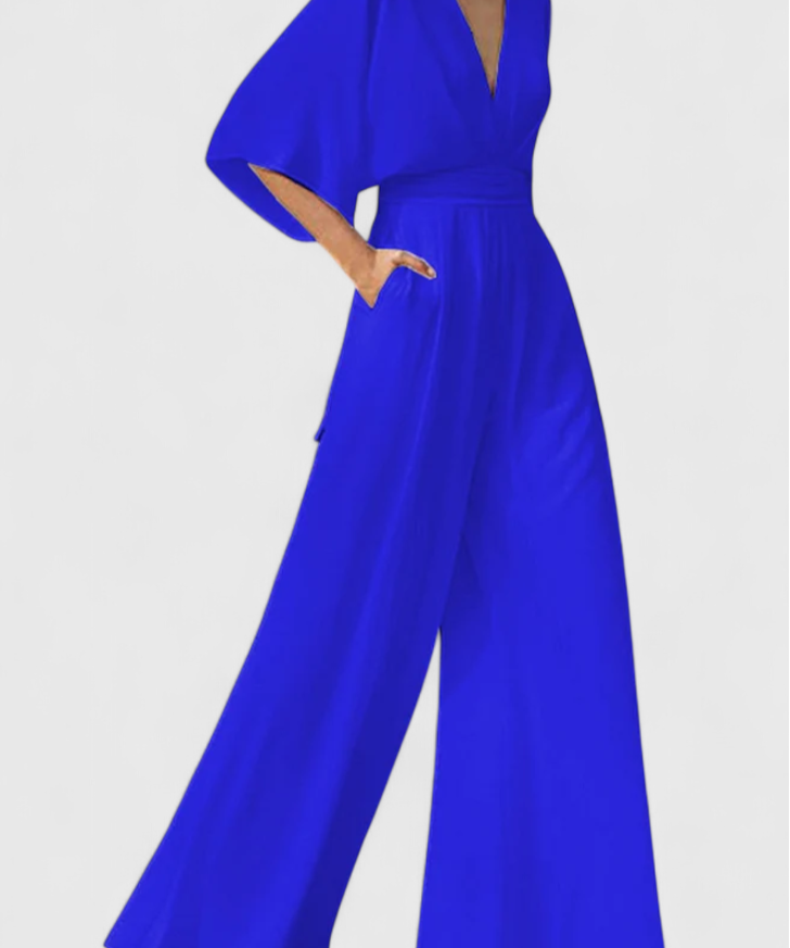 Isaura Eleganter Langer Jumpsuit mit Weitem Bein und V-Ausschnitt