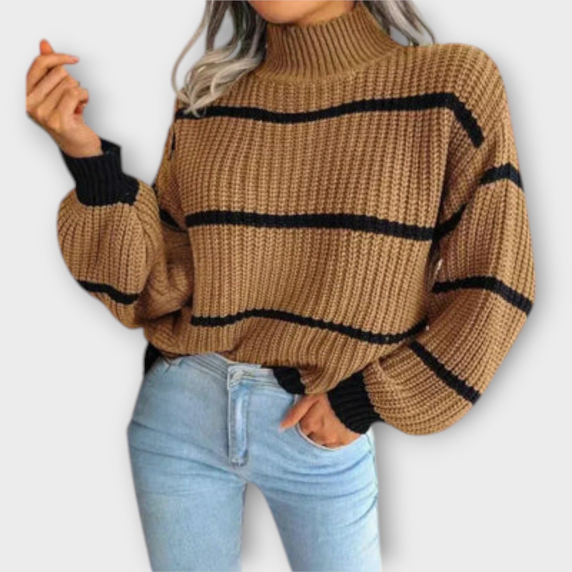 Chavala - Hochkragen Gestreifter Pullover