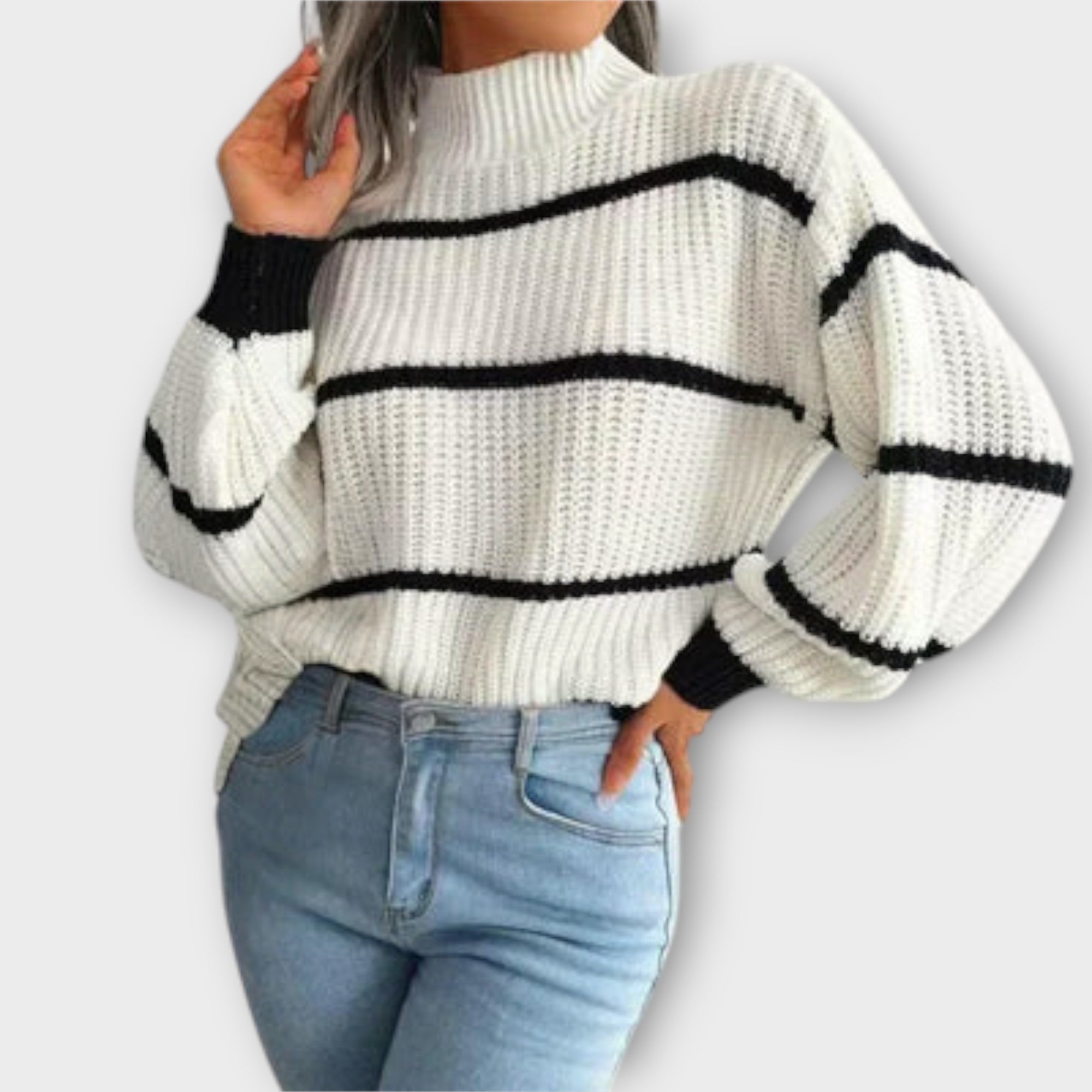Chavala - Hochkragen Gestreifter Pullover