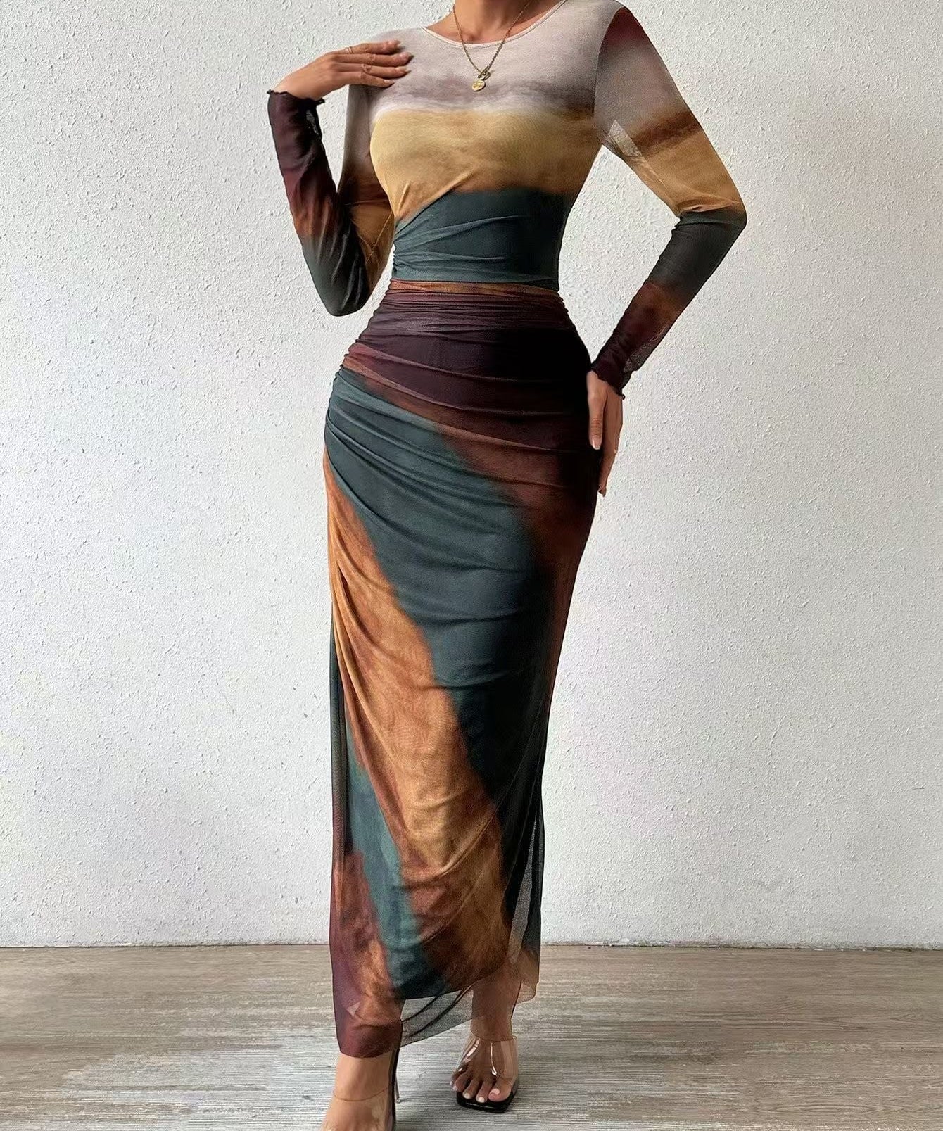 Natalia | Bequemes bedrucktes Maxikleid mit langen Ärmeln