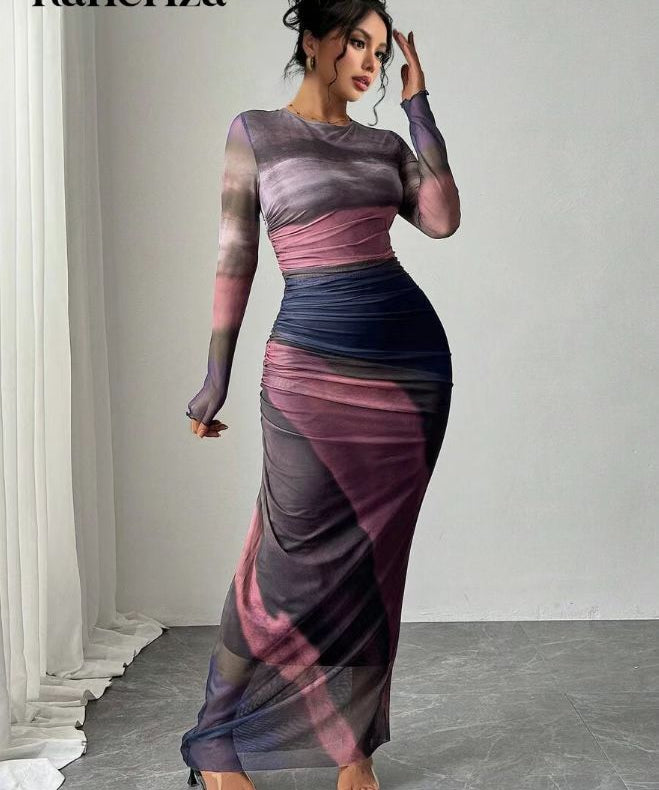 Natalia | Bequemes bedrucktes Maxikleid mit langen Ärmeln