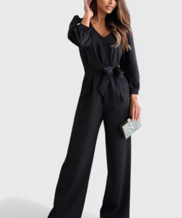 Ariane Jumpsuit mit weitem Bein, V-Ausschnitt und Bindegürtel