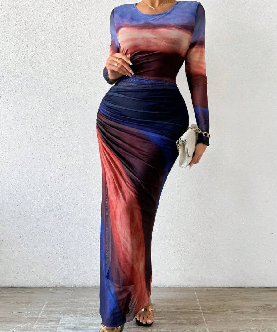 Natalia | Bequemes bedrucktes Maxikleid mit langen Ärmeln