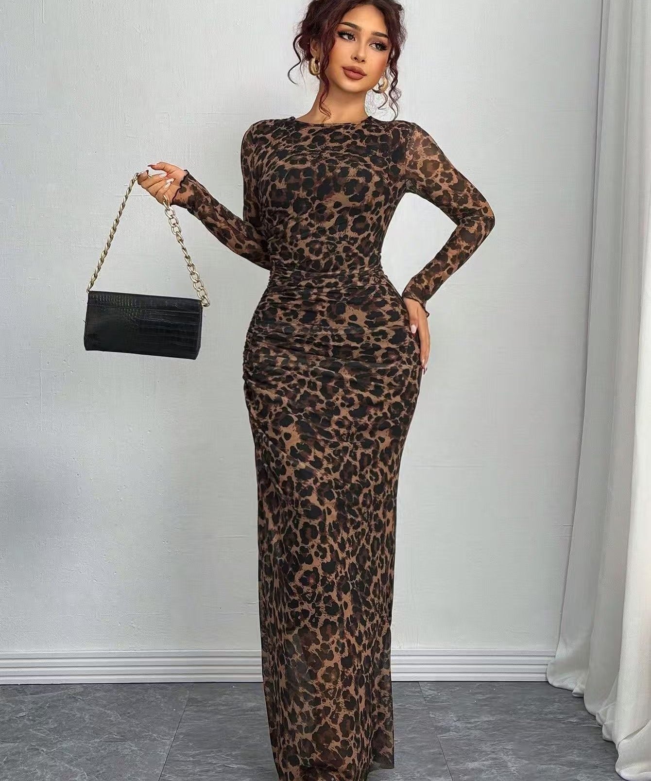Natalia | Bequemes bedrucktes Maxikleid mit langen Ärmeln
