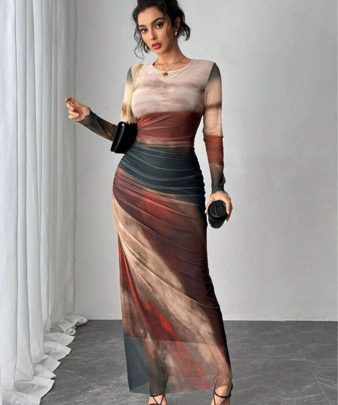 Natalia | Bequemes bedrucktes Maxikleid mit langen Ärmeln