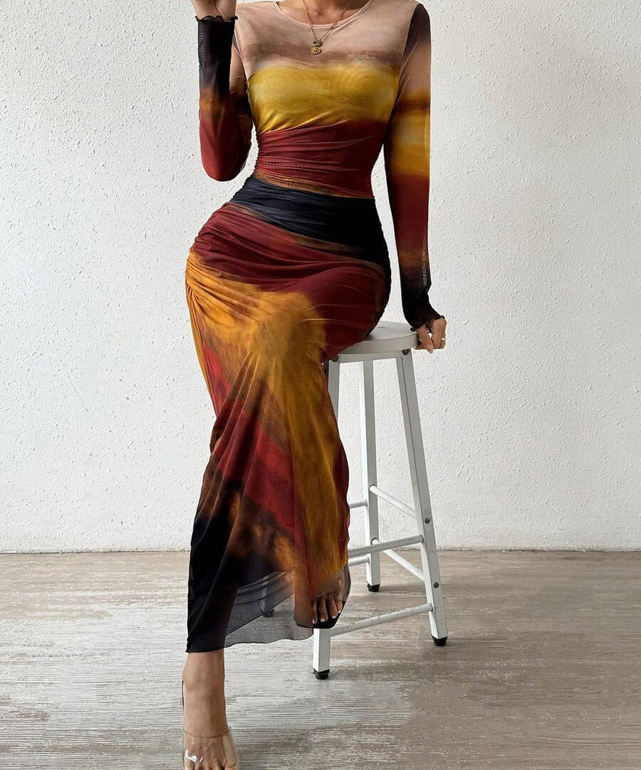 Natalia | Bequemes bedrucktes Maxikleid mit langen Ärmeln