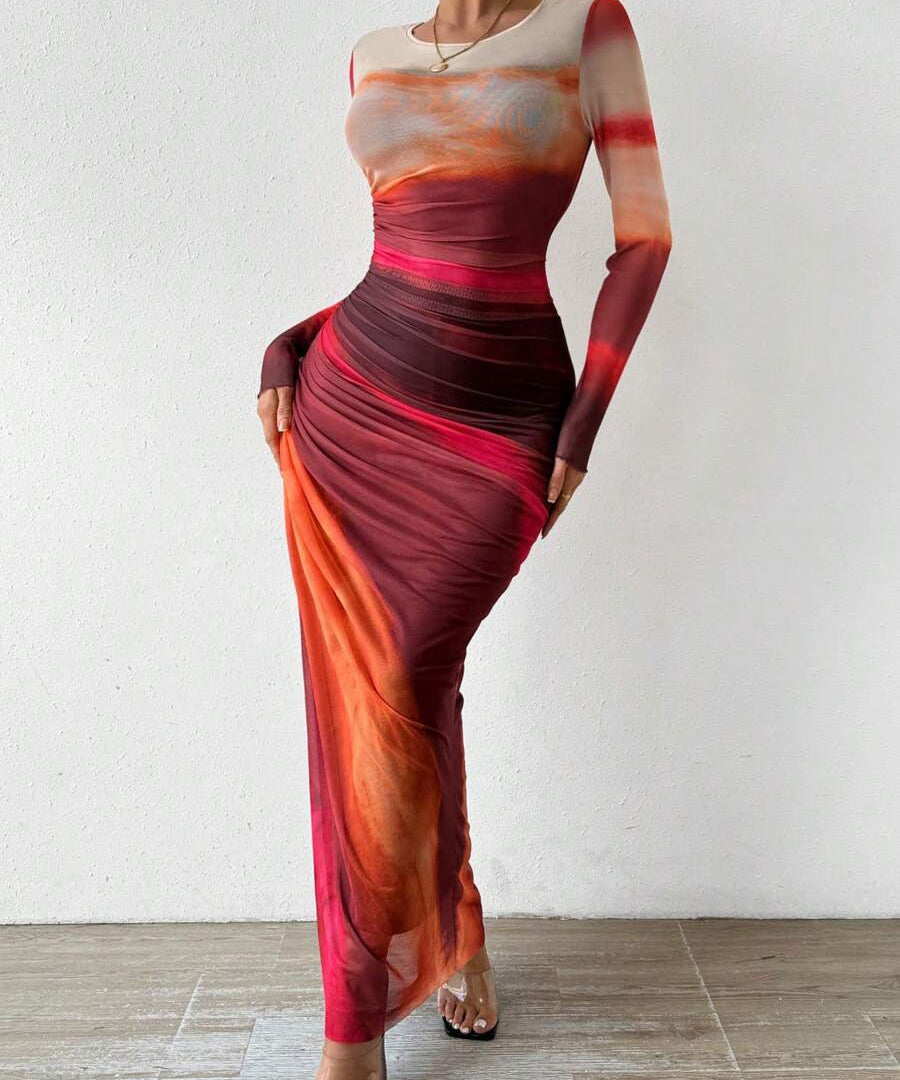 Natalia | Bequemes bedrucktes Maxikleid mit langen Ärmeln