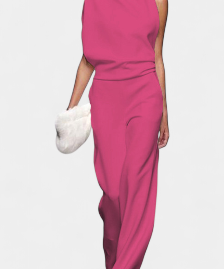 Etta Asymmetrischer Fluid-Bein Jumpsuit