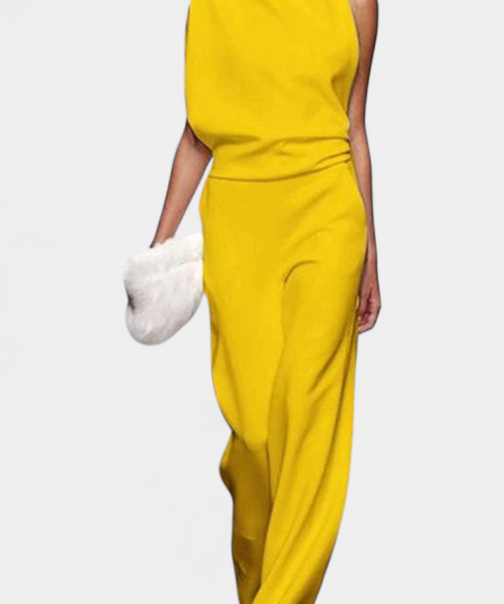 Etta Asymmetrischer Fluid-Bein Jumpsuit