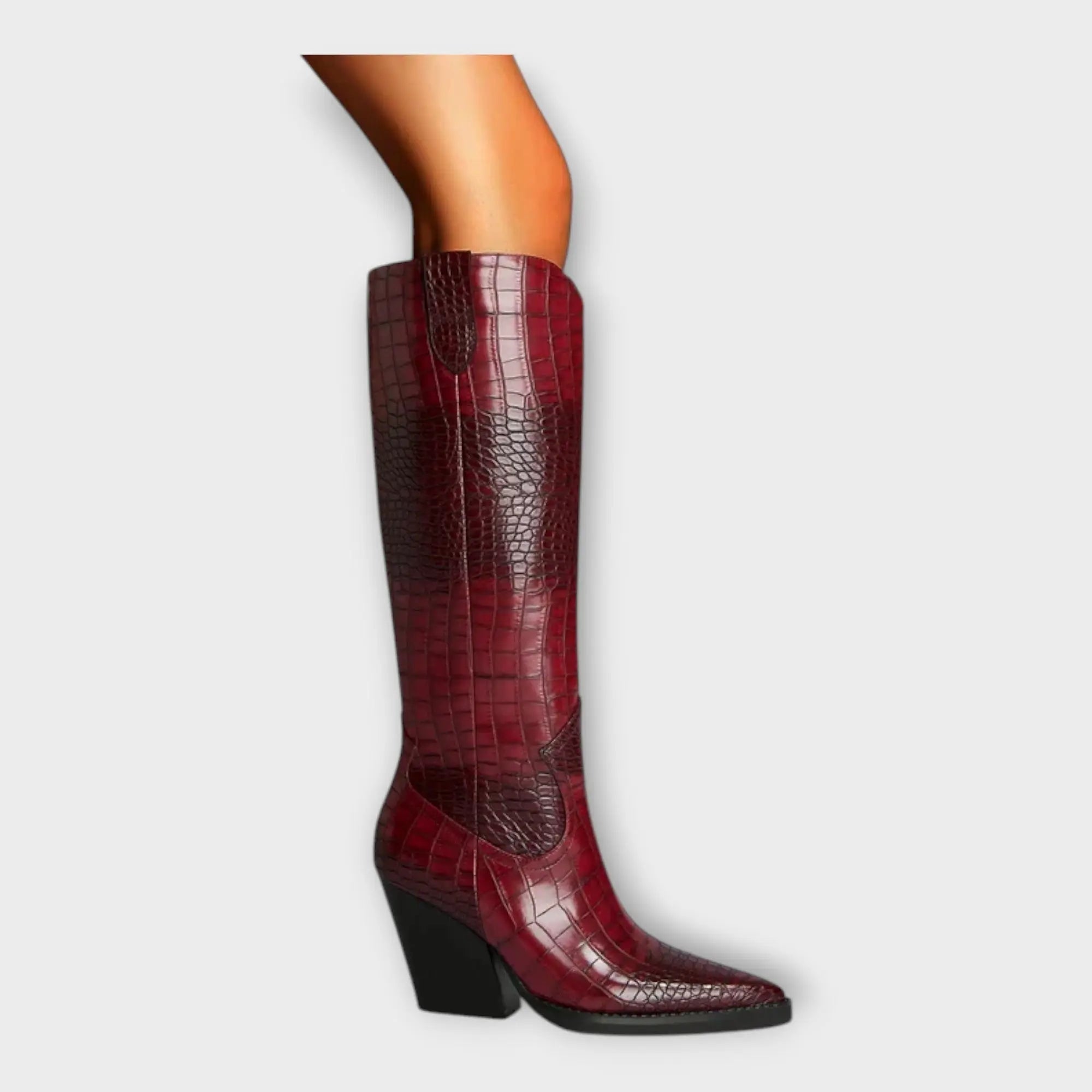 Krokodil-Prägung Stiefel mit elegantem Absatz
