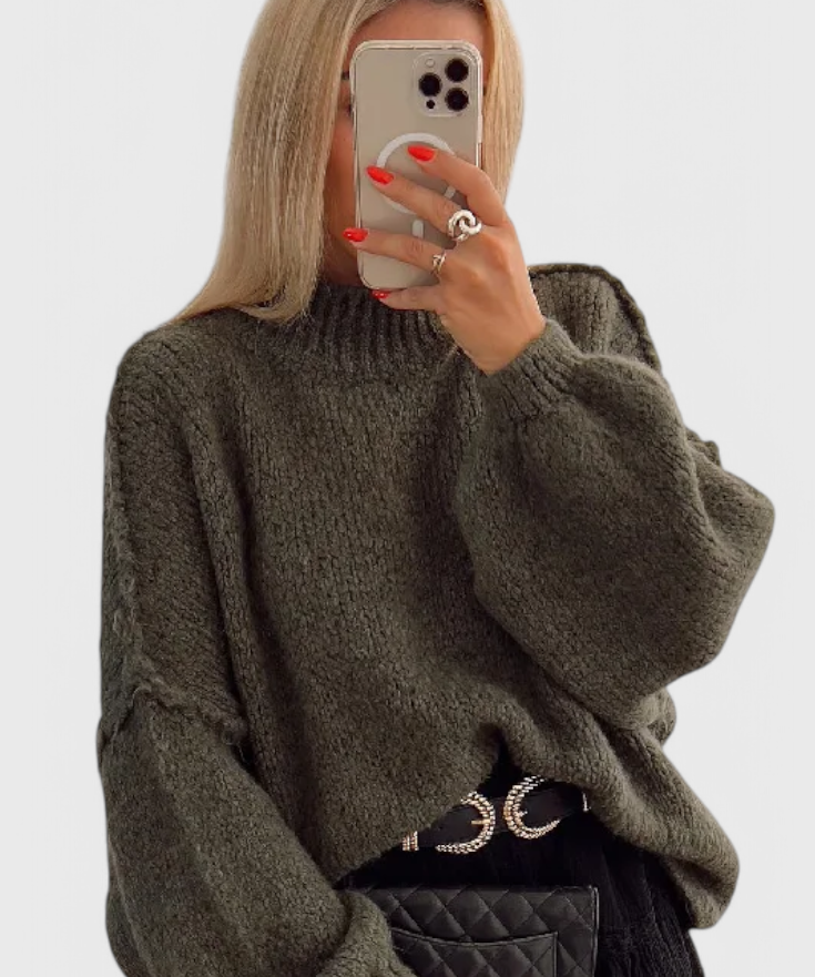 Übergroßer gestrickter Cassia-Pullover mit Ballonärmeln