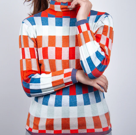 Erika - Hochkragen-Patchwork-Pullover