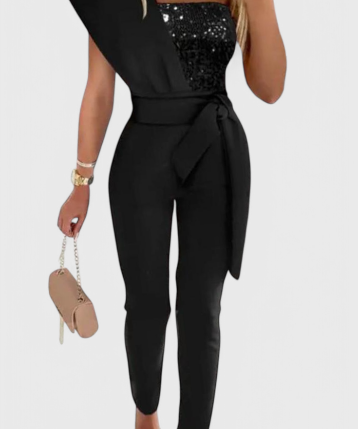 Layla Ein-Schulter Pailletten-Jumpsuit
