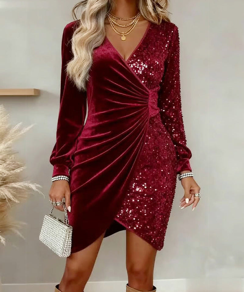 Emilia | Weihnachts-Midi-Kleid mit V-Ausschnitt