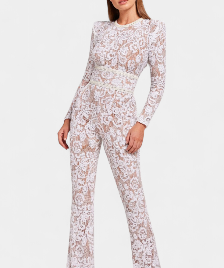 Jimena Spitzen-Jumpsuit mit Pailletten und Gürtel