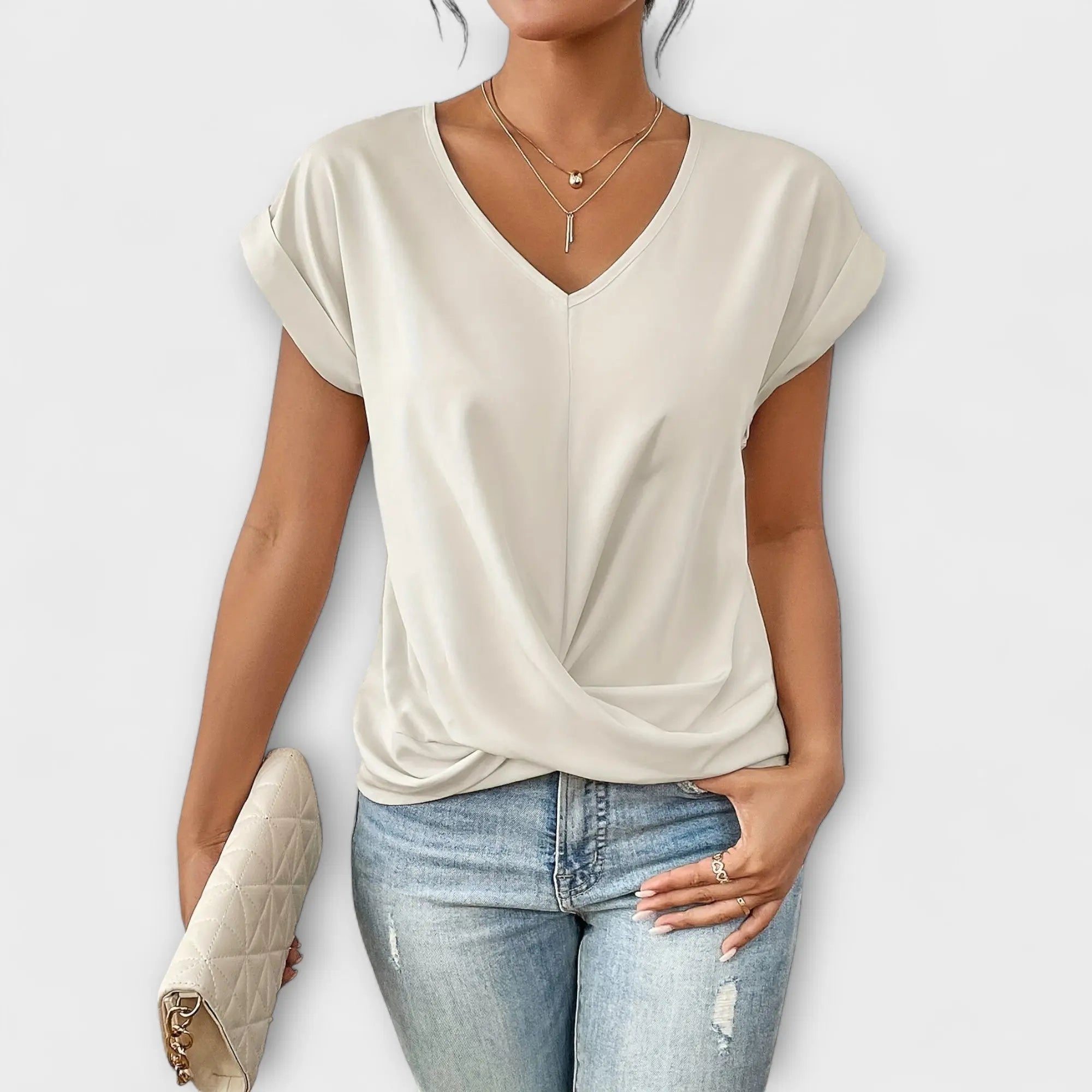 Elena | V-Ausschnitt Bluse mit Knopfdetails