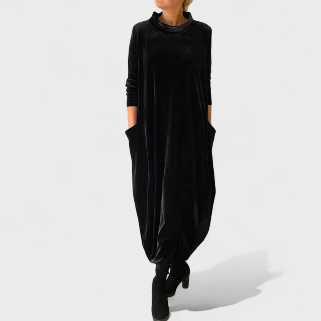 Zoe | Elegantes Samtkleid mit Taschen