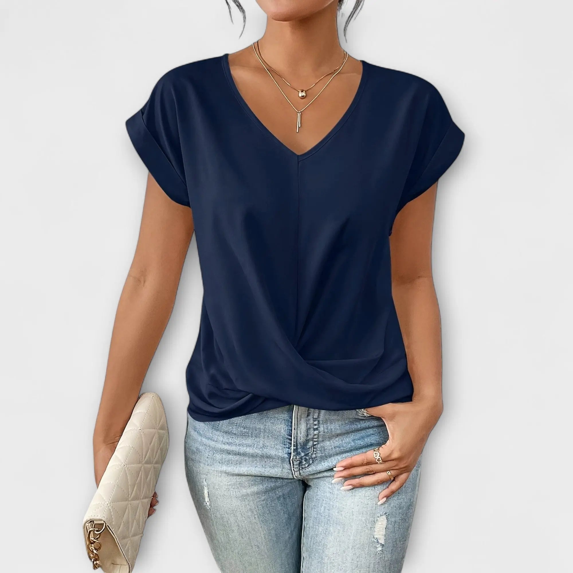 Elena | V-Ausschnitt Bluse mit Knopfdetails