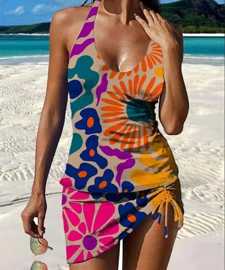 Filipa - Floral Graphic Tankini mit Shorts, Bauchkontrolleffekt